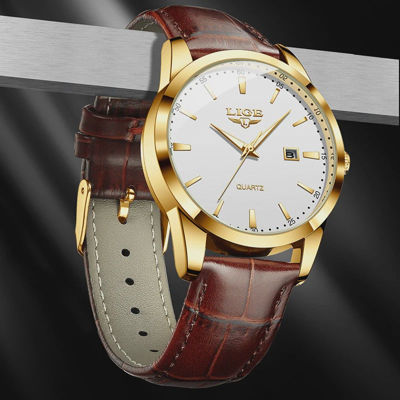 LIGE Heren Horloge Bruin Leer - Stijlvol Militair Quartz Horloge met Datum & Waterdicht