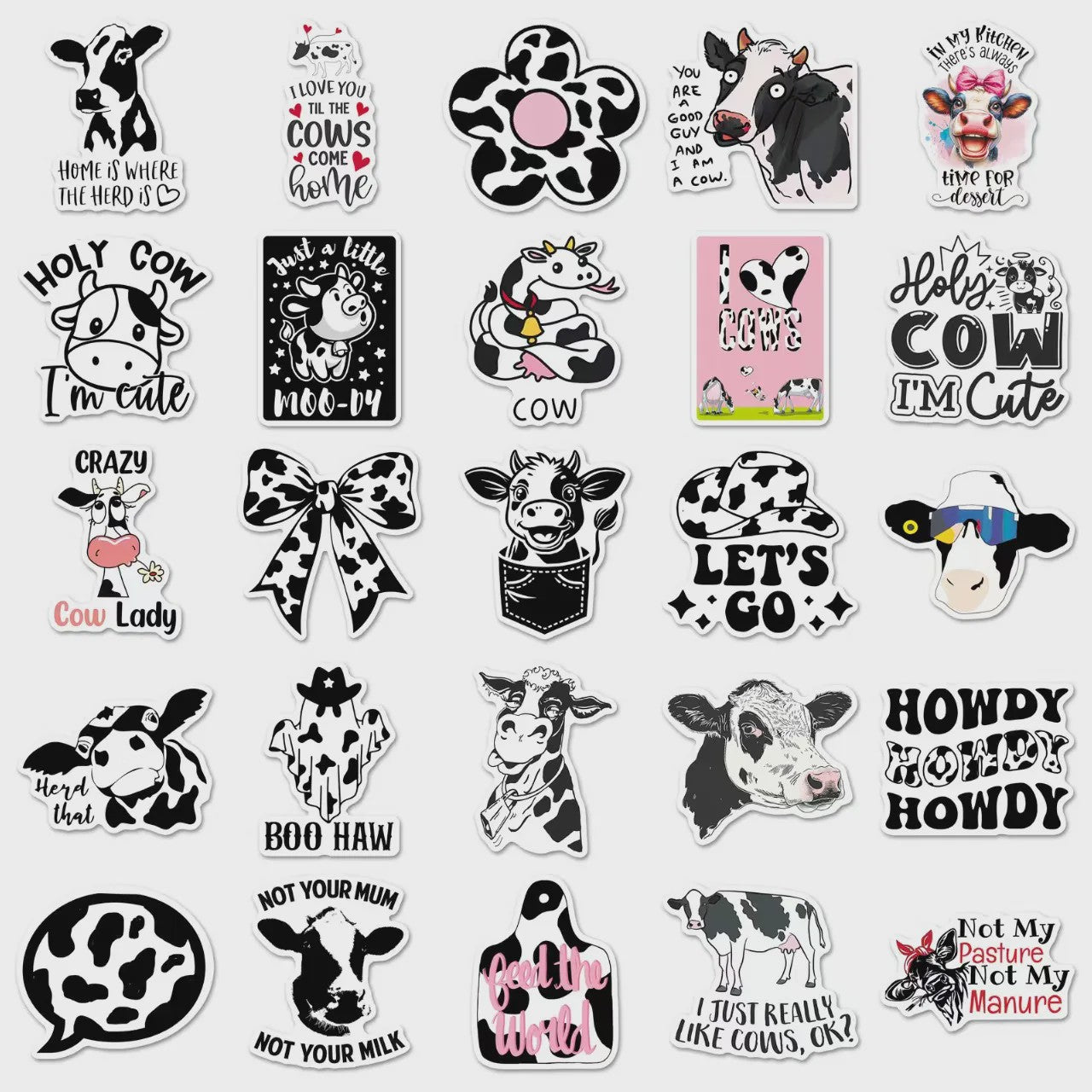 50x Trendy Cartoon Koe Stickers - Zwart-Wit Dierenprint Decals voor Telefoon, Tablet & Boxen
