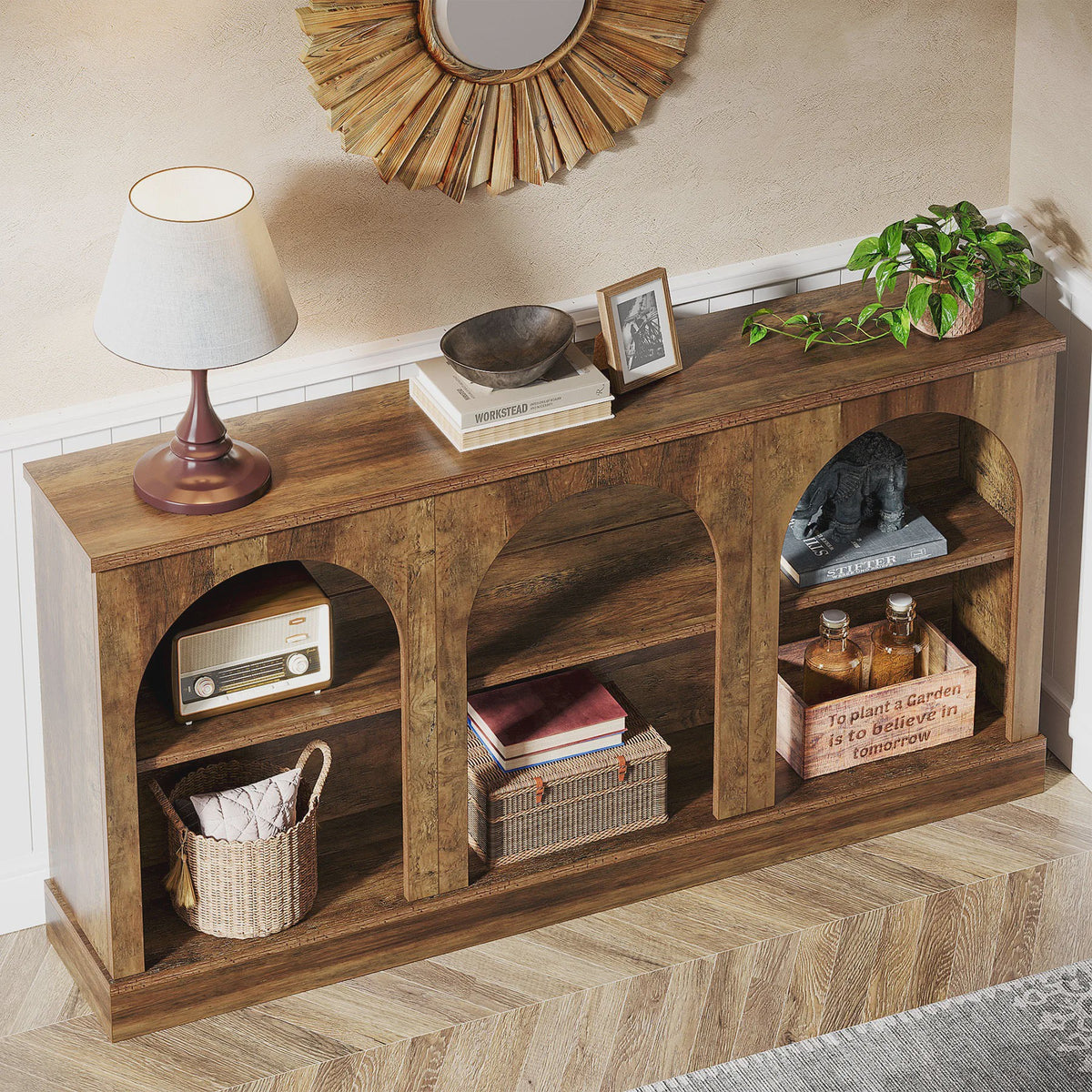 Farmhouse Console Tafel 63 Inch met 3 Niveaus - Houten Entree & Sofa Tafel