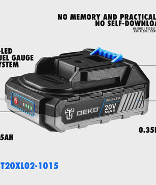 DEKO 20V Accu 1500mAh Li-ion - Snel Laden & Veilig voor Elektrisch Gereedschap