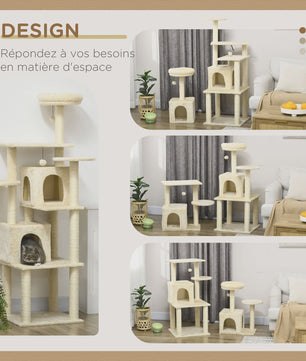 PawHut Luxe Kattenboom met Krabpalen, 6 Plateaus en 2 Knusse Niche Huizen - Beige