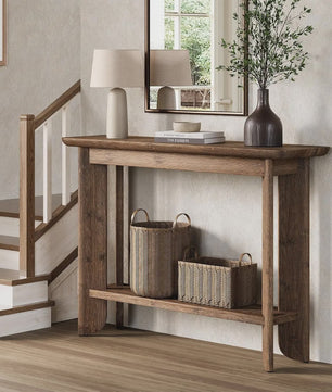 Houten Console Tafel Achter Bank - 2-Laags Entree Tafel met Opslag - Walnoot Kleur - Eenvoudige Montage