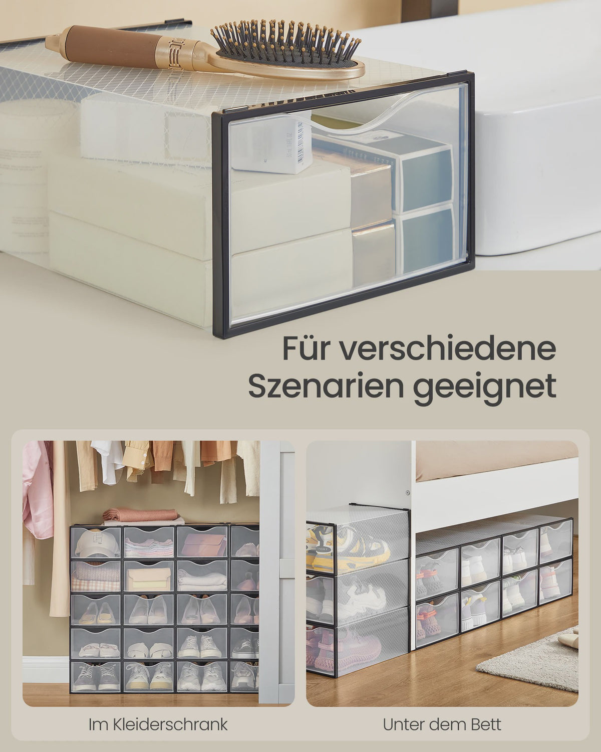 Set van 18 Stapelbare Schoenenboxen met Doorzichtige Deur - SONGMICS