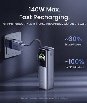 Vention 200W 25000mAh Powerbank: Draagbare Externe Batterij met Ingebouwde Kabels & PD Fast Charge
