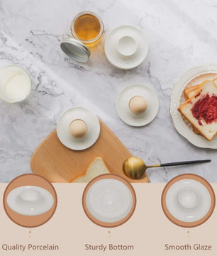Set van 4 Luxe Porseleinen Eierdopjes - Stapelbaar & Elegant voor Ontbijt