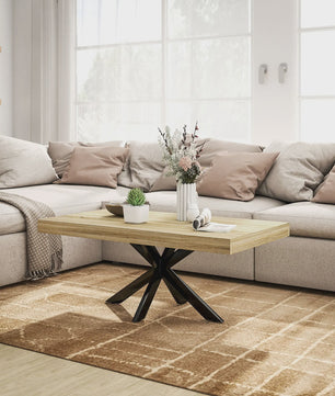 Industriële Rechthoekige Salontafel - Zwart Metaal & Houtlook - 110x60x45cm