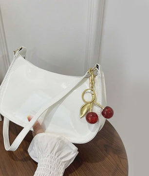Retro PU Leren Schoudertas Dames met Kersenhanger - Vintage Crossbody Tas