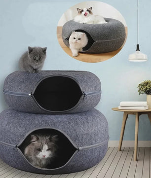 Ronde Katten Tunnel Nest - Comfortabel Vilt Bed en Speelhuisje