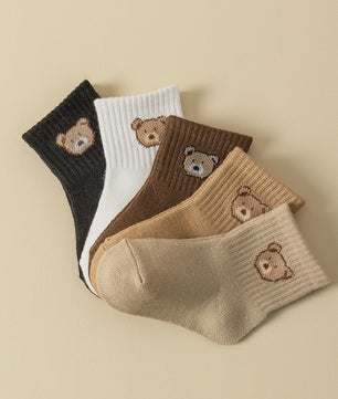 5/10 Paar Babysokjes met Schattige Beer - Zacht, Ademend & Comfortabel
