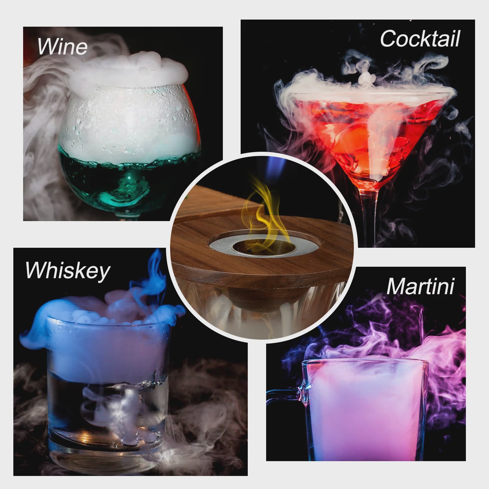 Cocktail Smoker Kit met Glazen Deksel & 4 Houtsoorten - Bartender Accessoires