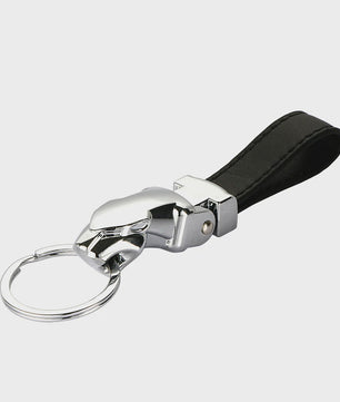 Luxe Leopard Hoofd Sleutelhanger - Echt Leer & Metaal - Jaguar Accessoire