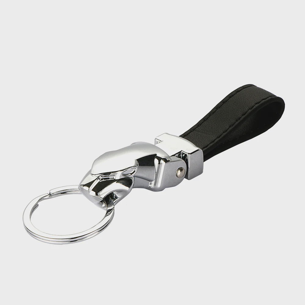 Luxe Leopard Hoofd Sleutelhanger - Echt Leer & Metaal - Jaguar Accessoire