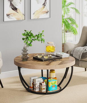 Industriële Ronde Salontafel met 2 Lagen Opslag - 31.7 inch