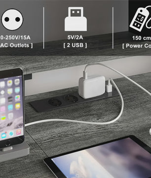 L-vormig Bureau met LED Verlichting, Stopcontacten en USB-poorten - Modern Grijs Design