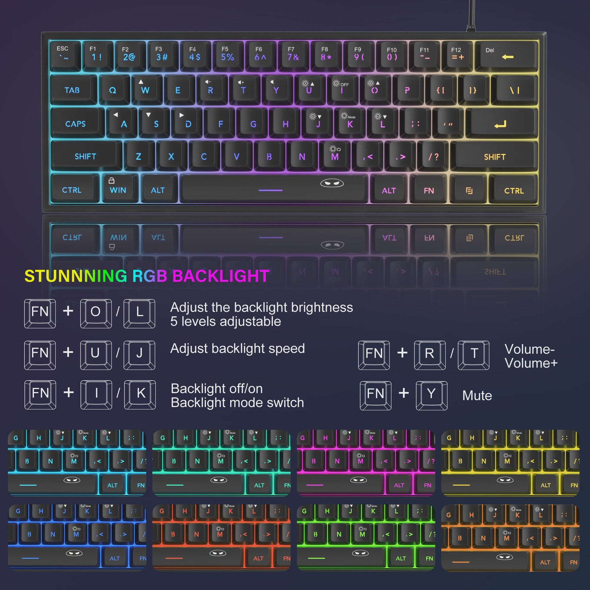 MageGee Mini 60% Gaming Toetsenbord met RGB Backlit, 61 Toetsen, Compact & Ergonomisch