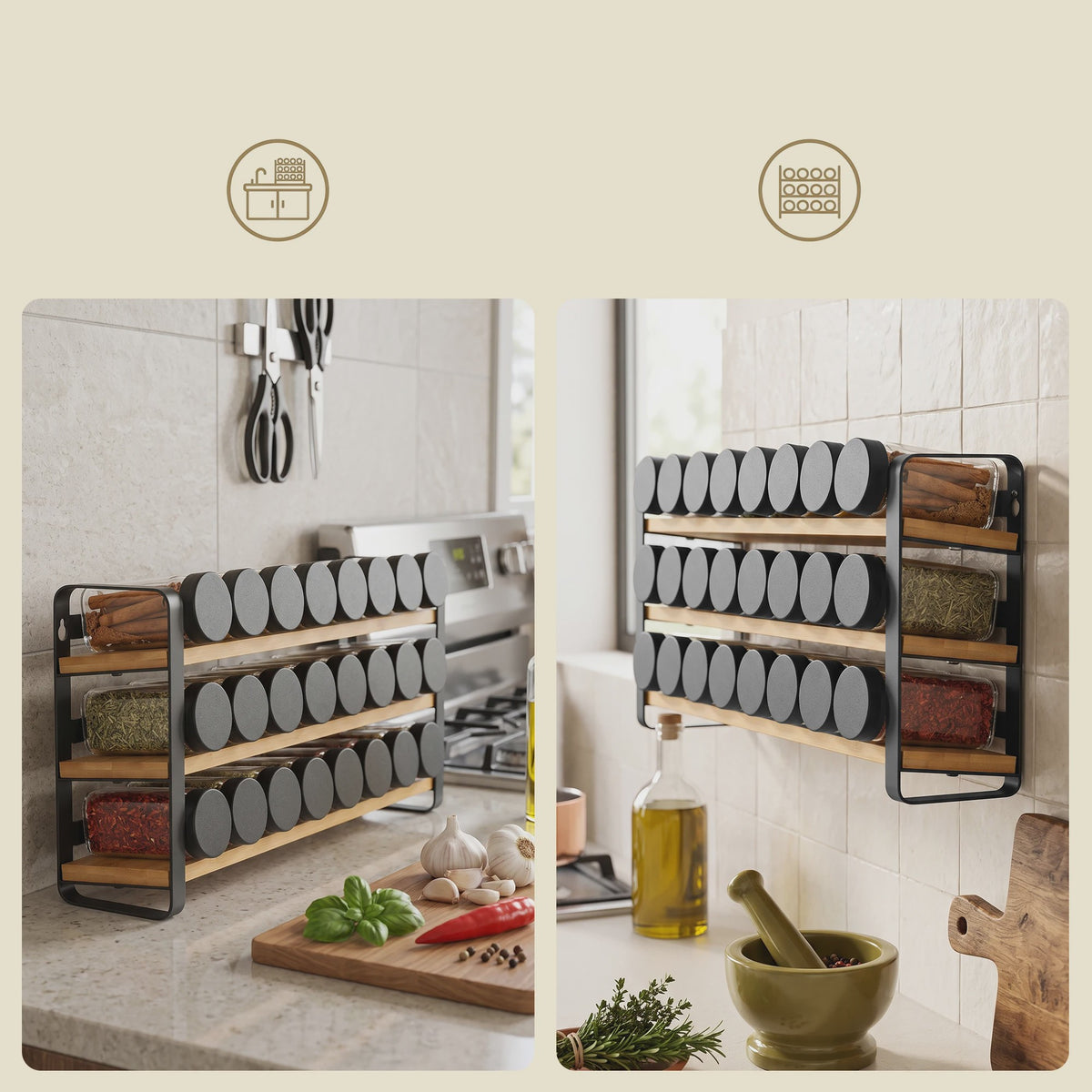 SONGMICS Kruidenrek 3 Lagen met 24 Kruidenpotjes - Keuken Organizer