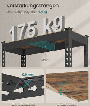 SONGMICS Robuust 5-Laags Opslagrek - 30x75x150 cm | 875 kg Draagvermogen