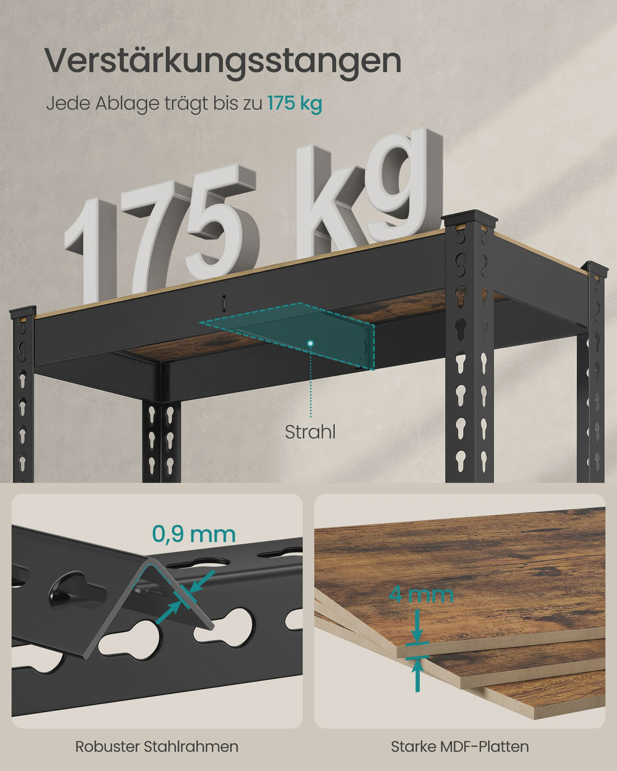 SONGMICS Robuust 5-Laags Opslagrek - 30x75x150 cm | 875 kg Draagvermogen