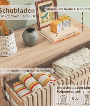 Scandinavische Houten Ladekast met 4 Laden - Ribbel Front & Houten Poten