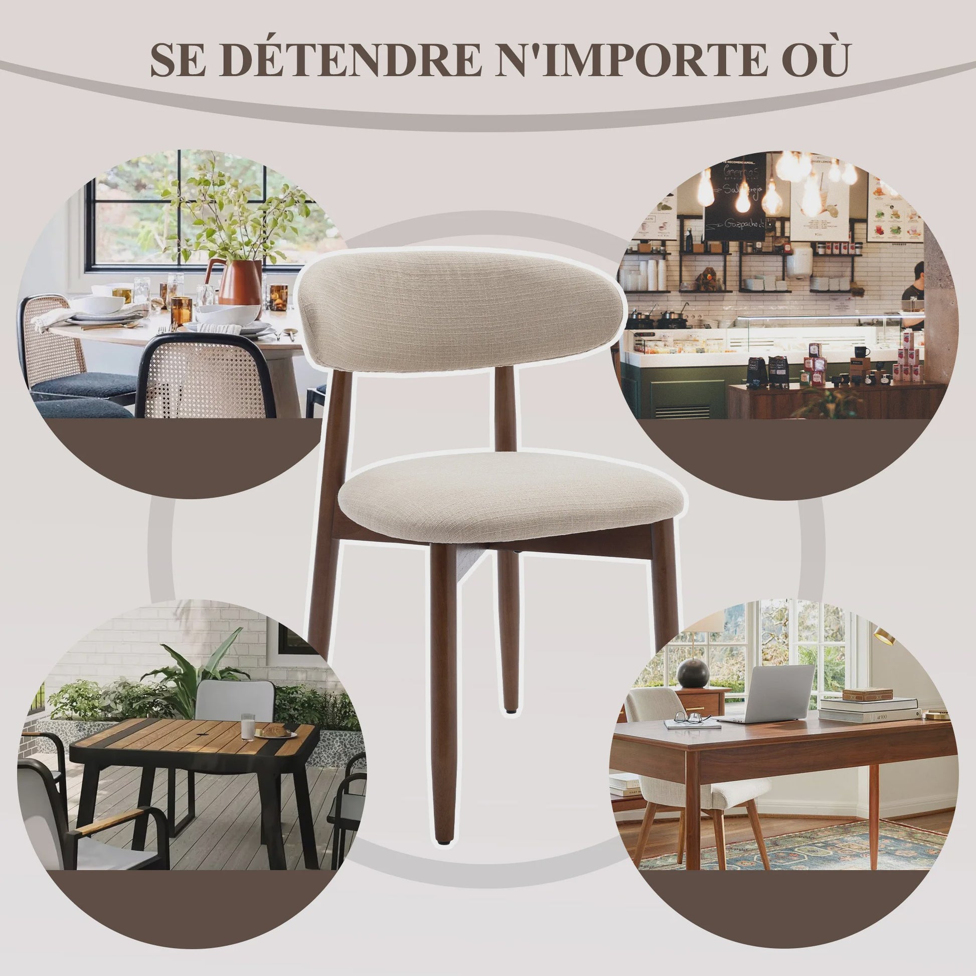 Set van 2 Beige Eetkamerstoelen - Scandinavische Stijl, Modern & Gestoffeerd met Houten Poten