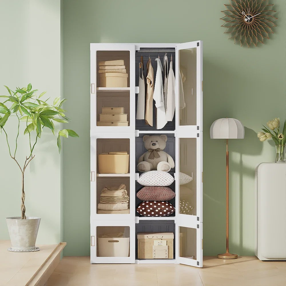Draagbare Opvouwbare Garderobekast Organizer - Wit ABS Plastic Kledingkast met Deuren