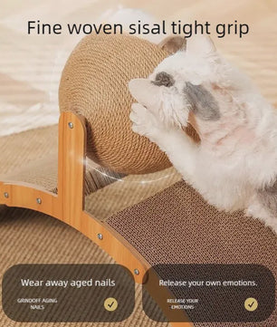 2-in-1 Kattenkrabbal met Houten Structuur en Sisal Krabplank
