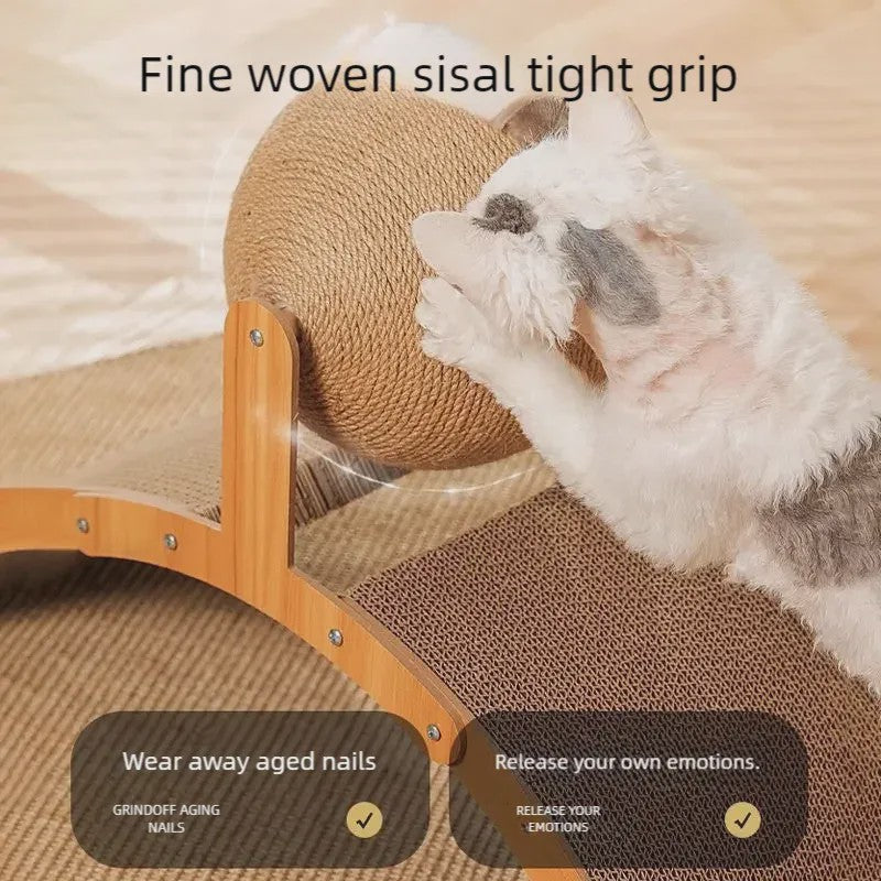 2-in-1 Kattenkrabbal met Houten Structuur en Sisal Krabplank