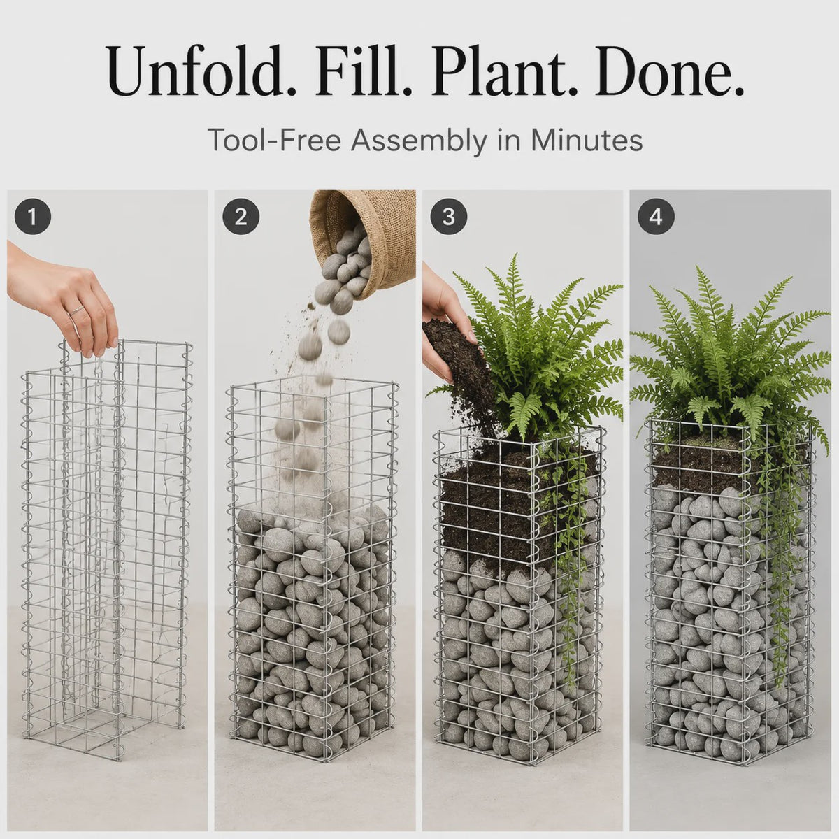 Gabion Verhoogde Plantenbak Set 4 Stuks - 30x30 cm, 50-200 cm Hoog - Tuin & Terras