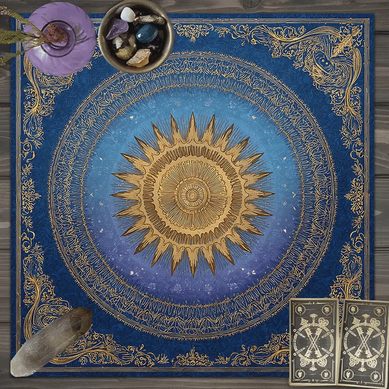 Barokke Gouden Zon Mandala Tarotkleed - Art Nouveau Design voor Rituelen & Decoratie