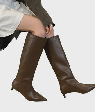 Elegante Leren Laarzen met Puntige Neus en Lage Hak - Dames