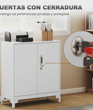 HOMCOM Metalen Archiefkast met 2 Deuren, Slot en Verstelbare Plank - Wit, 80x35x91 cm