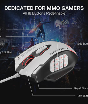 Redragon M908 Impact MMO Gaming Muis - RGB, Ergonomisch, 24000 DPI, 18 Programmeerbare Knoppen