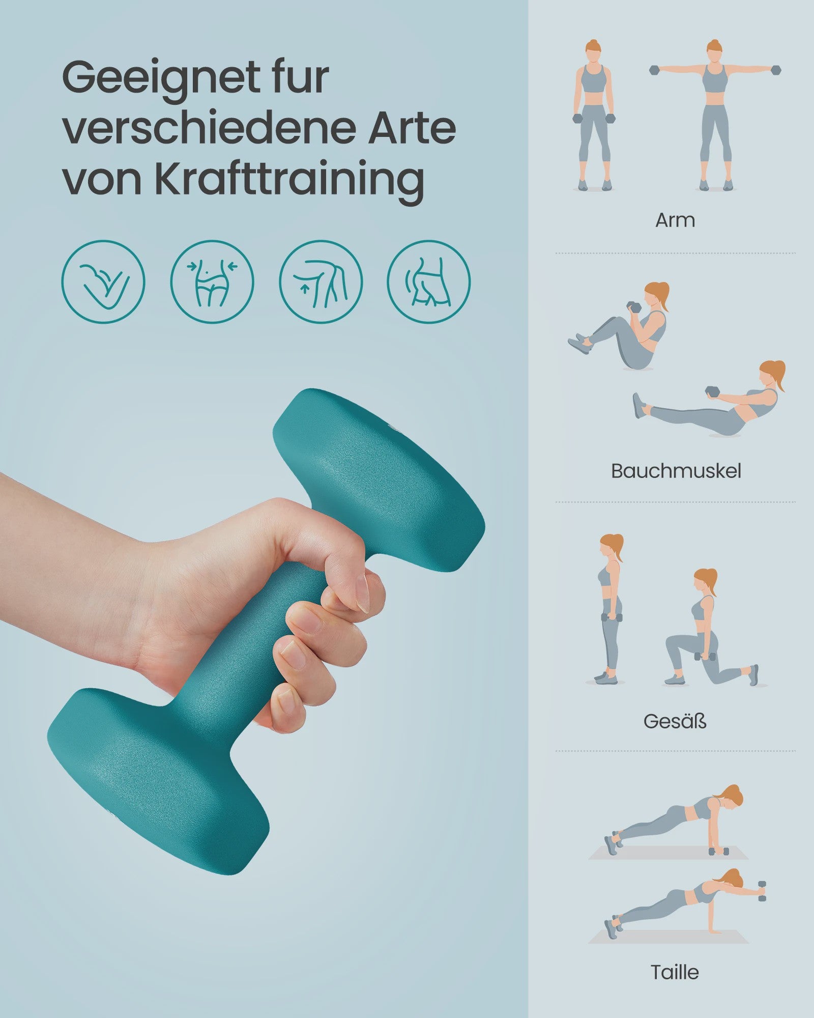 Songmics Halterset 6 Delig met Standaard - 1, 2, 3 Kg - Antislip Hexagonaal