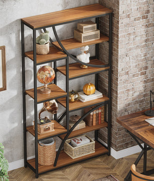 Industriële Boekenkast 71" - 9 Lades - Hout & Metaal - Open Kubussen - Bruin/Zwart