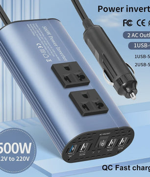 Krachtige 400W/500W/1500W Auto Omvormer: DC 12V naar AC 220V met 3x USB 2.0 en 1x USB QC3.0