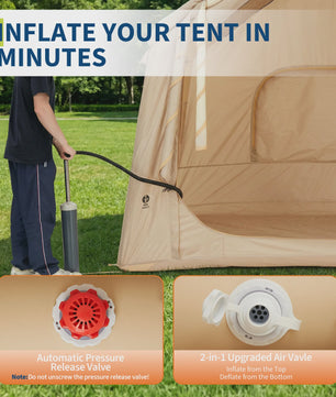 Opblaasbare Glamping Tent voor Camping - Waterdicht, 4-Seizoenen, Makkelijk Op te Zetten (2-6 Pers.)