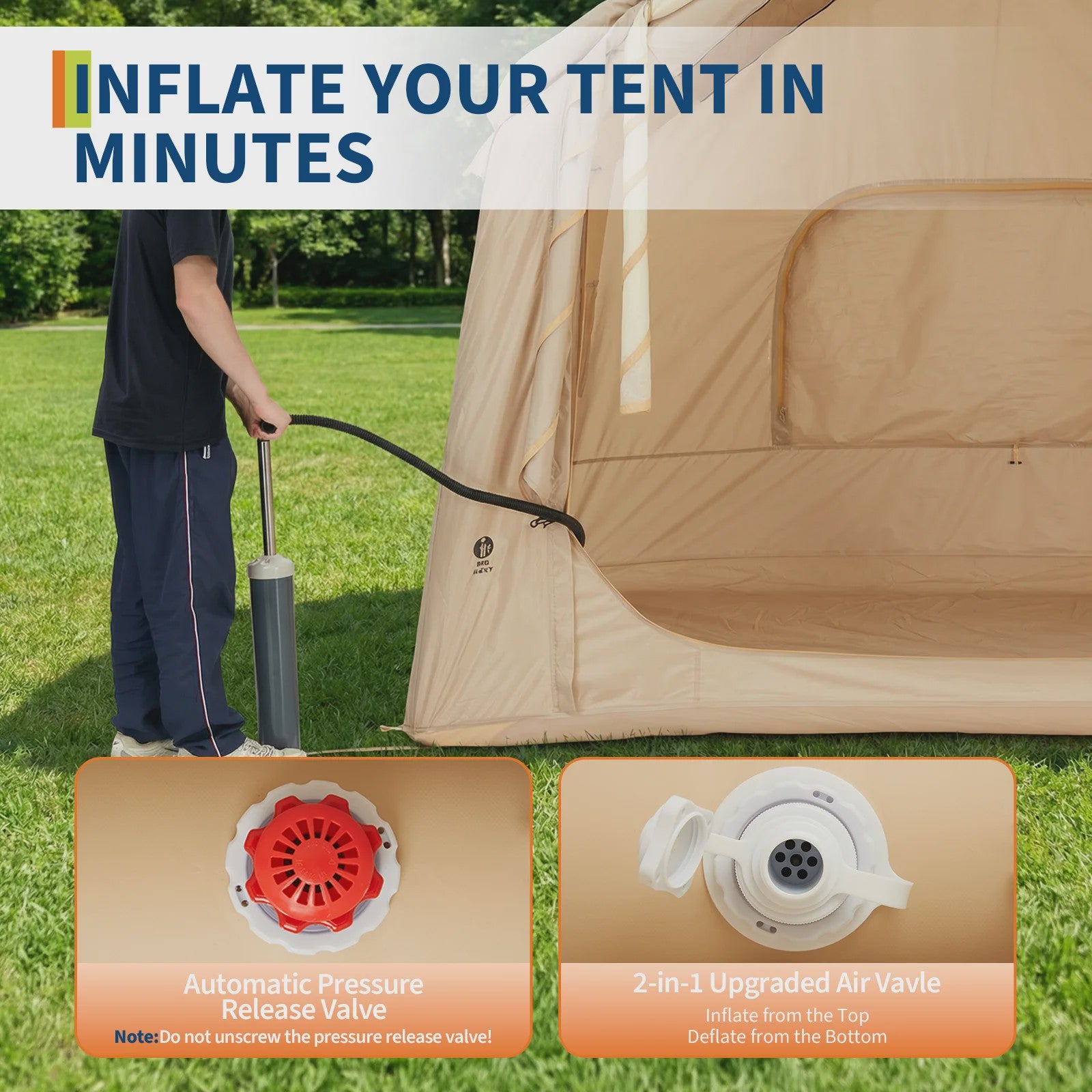 Opblaasbare Glamping Tent voor Camping - Waterdicht, 4-Seizoenen, Makkelijk Op te Zetten (2-6 Pers.)