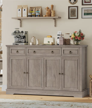 Stijlvol Wit Retro Sideboard met 3 Lades en 4 Deuren - 134x40x87cm