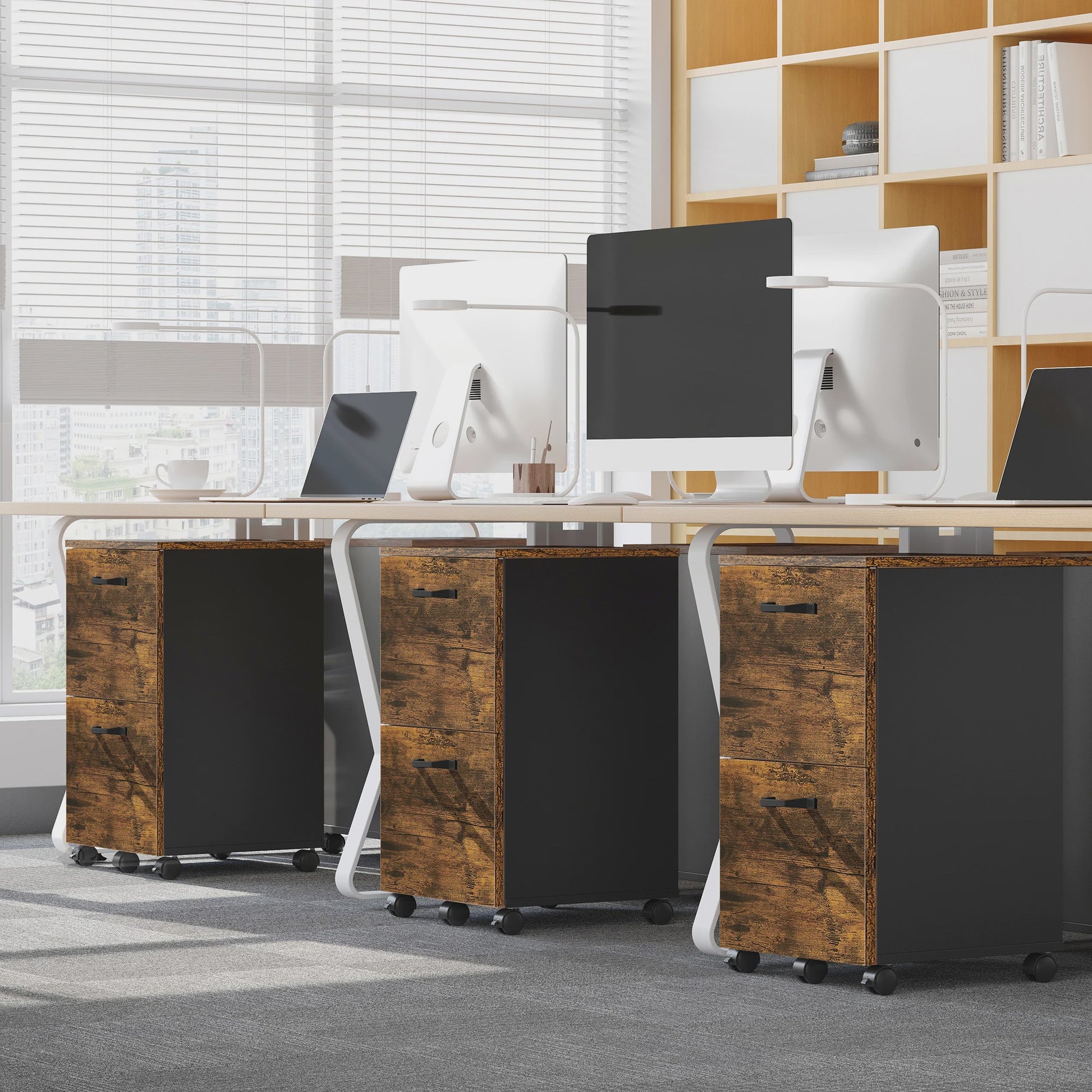 VASAGLE Archiefkast op Wielen met 2 Lades - Stijlvolle Kantoorkast