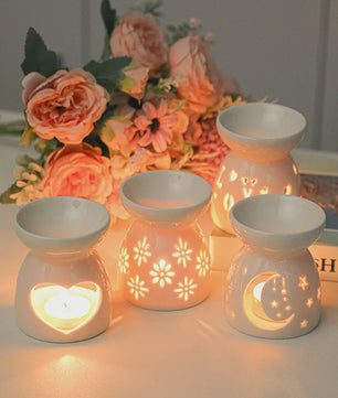 Witte Keramische Geurbrander voor Essentiële Oliën & Aromatherapie - Sfeervol Oosters Decoratie Ornament