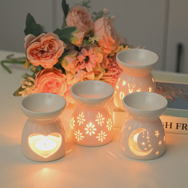 Witte Keramische Geurbrander voor Essentiële Oliën & Aromatherapie - Sfeervol Oosters Decoratie Ornament