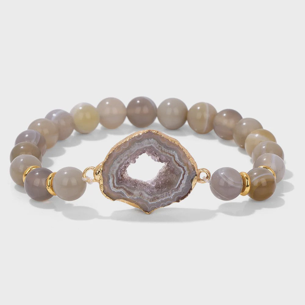 Natuursteen Agate Armband met Druzy Geode - Kleurrijk & Stijlvol