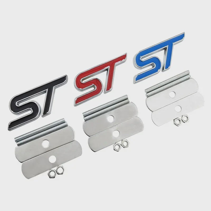 ST Grille Badge Embleem Sticker - Rood/Blauw Chroom - Voor Ford Fiesta, Focus, Mondeo