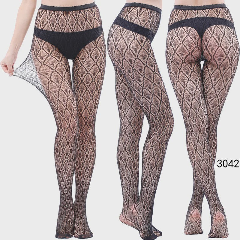 Dames Visnet Panty's met Jacquard Weefsel - Gothic Kant & Spider Net Stijl