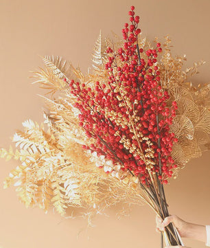 Decoratieve Takken met Rode Bessen en Gouden Bladeren - Chinees Nieuwjaar & Lente Decoratie