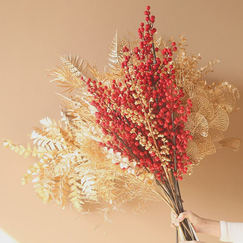 Decoratieve Takken met Rode Bessen en Gouden Bladeren - Chinees Nieuwjaar & Lente Decoratie