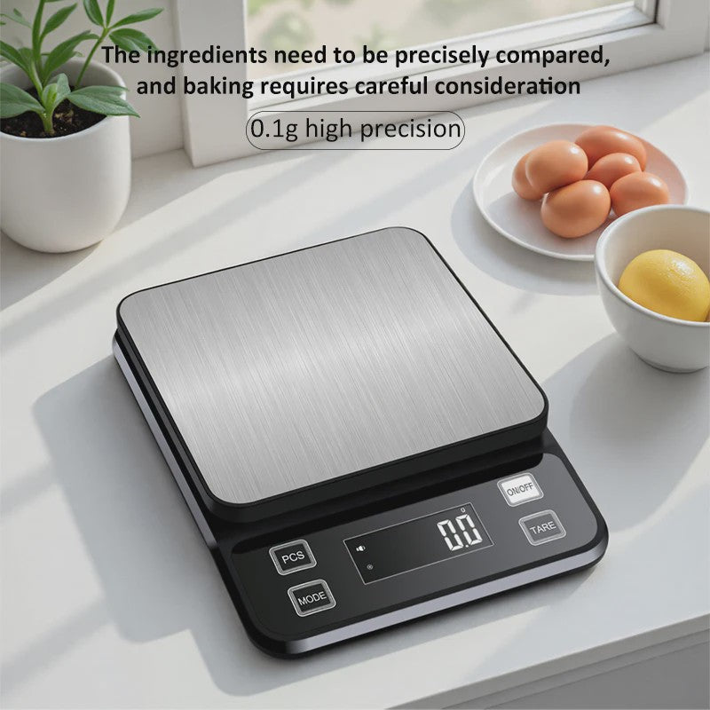 Digitale Keukenweegschaal 10kg - 0.1g Precisie, Waterdicht RVS, LCD Display