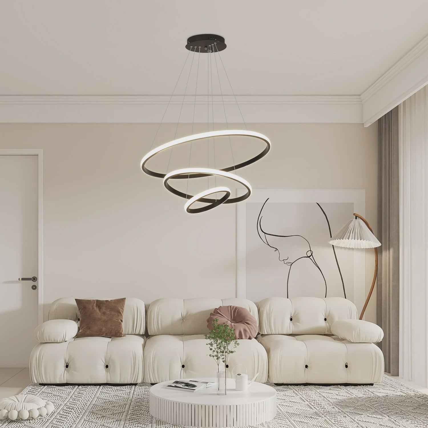 Moderne 3-Rings Hanglamp Dimbare Plafondlamp - Verstelbaar en Stijlvol