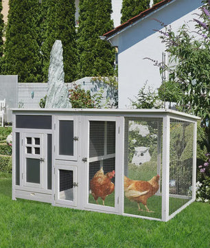 Ruime Houten Kippenhok met Ren en Waterdicht Dak - 160x75x80 cm