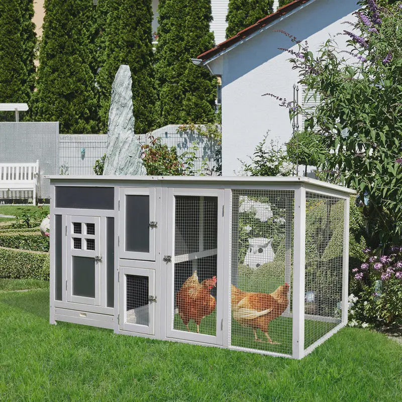 Ruime Houten Kippenhok met Ren en Waterdicht Dak - 160x75x80 cm
